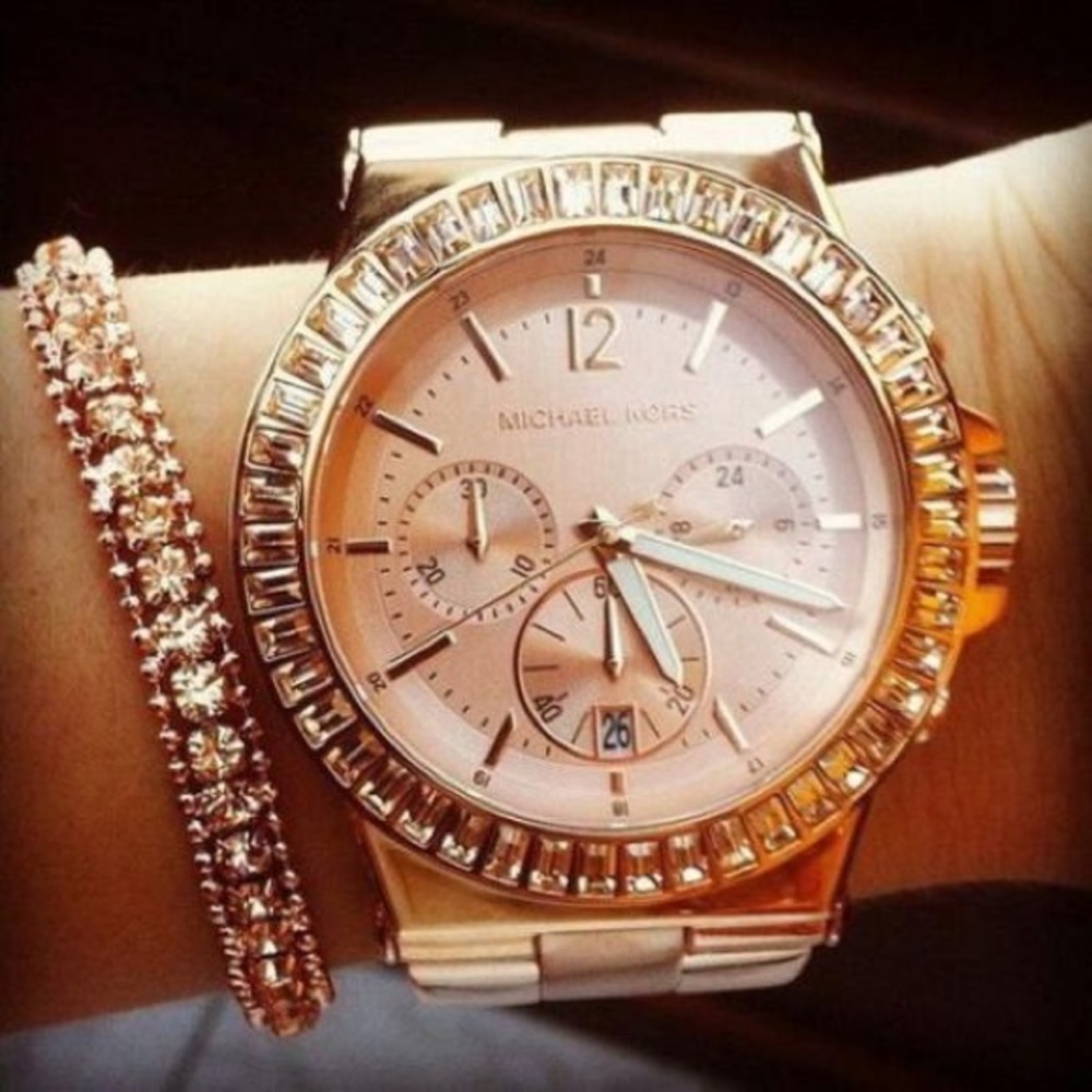 Rose Gold Women's Chronograph Crystal Pave Watch